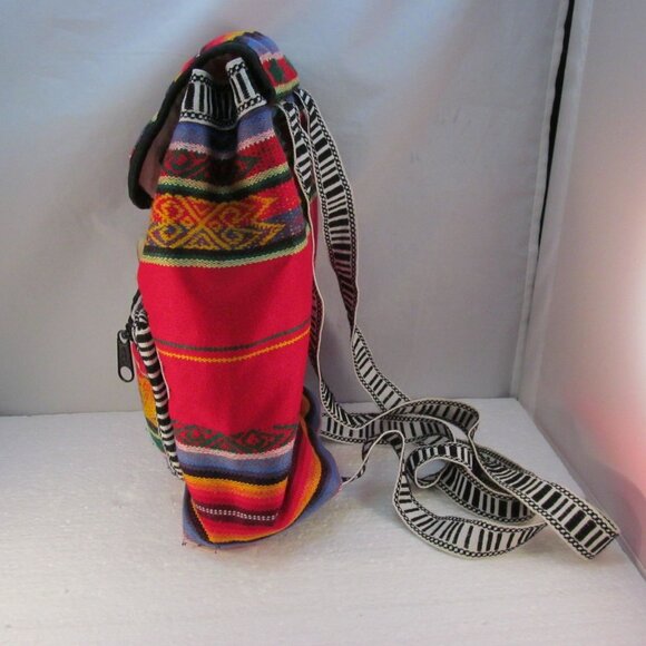 Small Multicolored Striped Lightweight Fabric Backpack - Picture 5 of 9